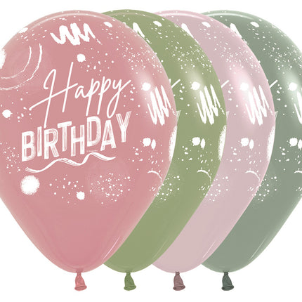 Balony Happy Birthday Brush Design Mix 30cm 25szt