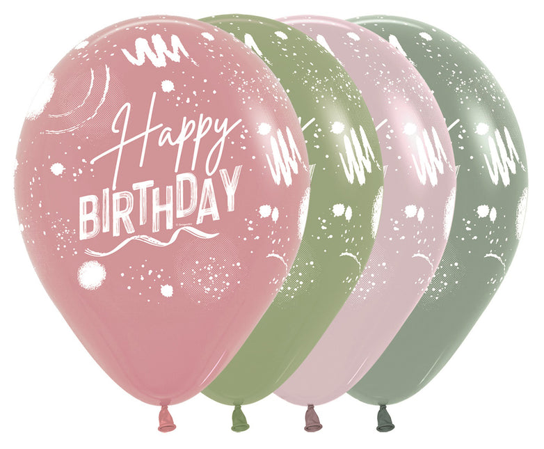 Balony Happy Birthday Brush Design Mix 30cm 25szt