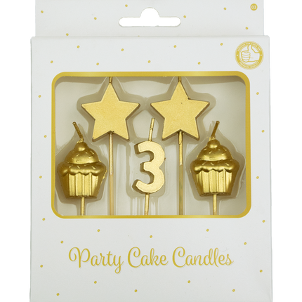 Świeczki na 3 lata Cupcake Gold 17,5 cm