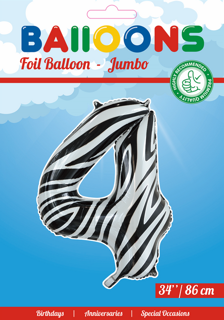 Balon foliowy Figurka 4 Zebra XL 86cm pusty