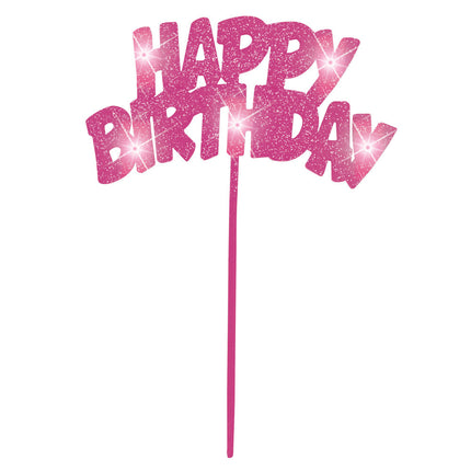 Topper na tort Happy Birthday Pink Lighting 26cm