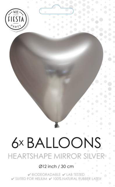 Balony serca srebrne 30cm 6szt