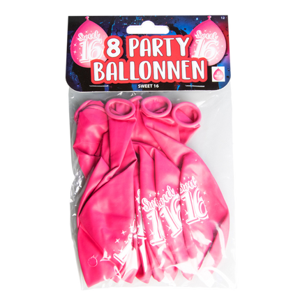 Balony Sweet 16 16 lat różowe 30cm 8szt