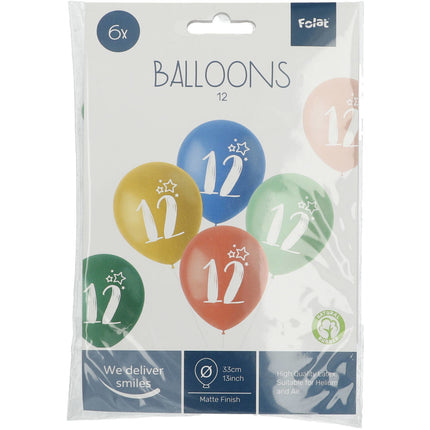 Balony 12 lat kolorowe 33cm 6szt