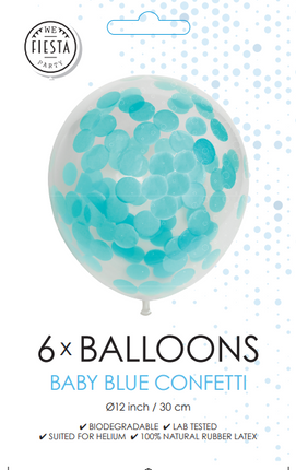 Balony z konfetti Jasnoniebieskie 30cm 6szt