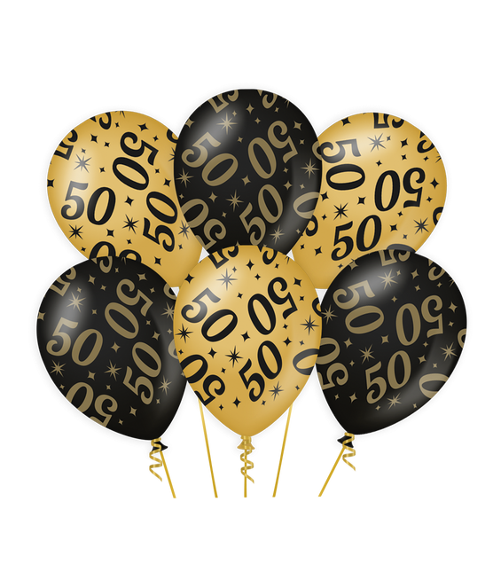 Balony 50 lat złoto czarne 30cm 6szt