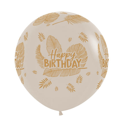 Balony Happy Birthday Tropical Leaves White Sand 61cm 3szt.