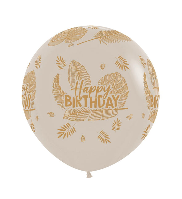 Balony Happy Birthday Tropical Leaves White Sand 61cm 3szt.