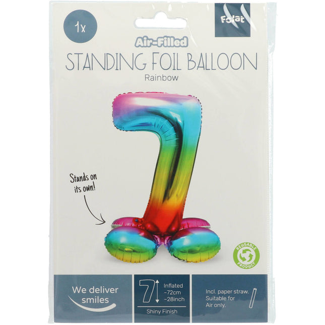 Balon foliowy Figurka 7 Rainbow ze stojakiem 72cm