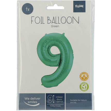 Balon foliowy Figura 9 Matt Green XL 86 cm pusty