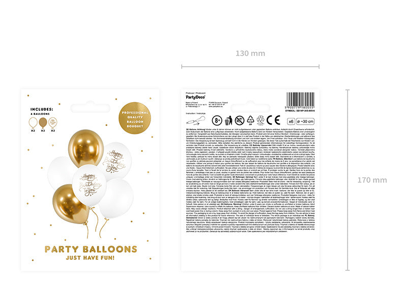 Balony Happy Birthday To You Gold 30cm 6szt