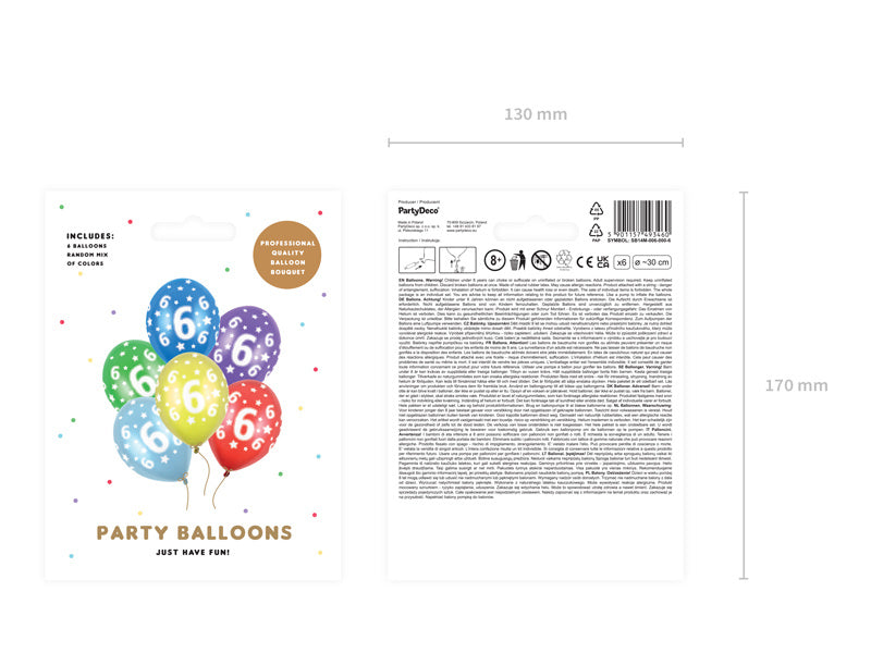 Balony 6 lat kolorowe metaliczne 30cm 6szt