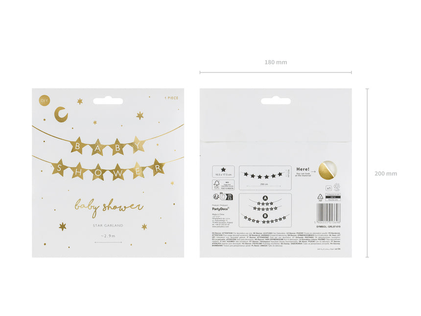 Złota girlanda Baby Shower Stars 2,9 m