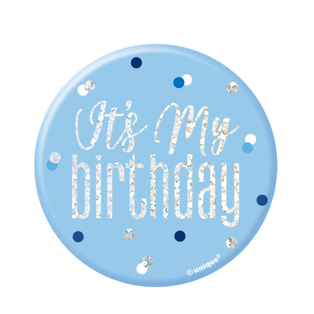 Button It's My Birthday Blue 7.6cm