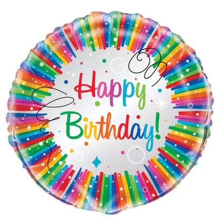 Balon helowy Happy Birthday Ribbons Rainbow 45cm pusty