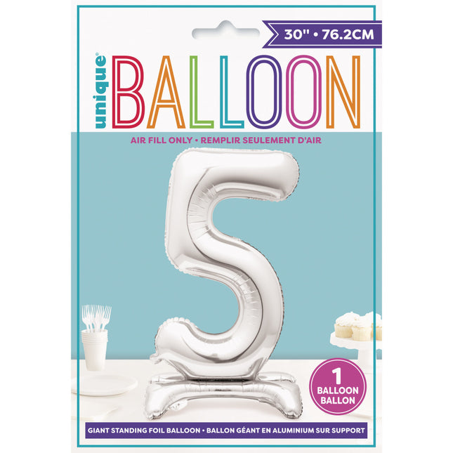 Balon foliowy Figurka 5 Srebrny Standard 76 cm