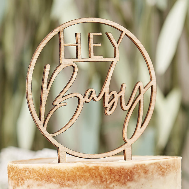 Topper na tort Hey Baby Wood 20cm