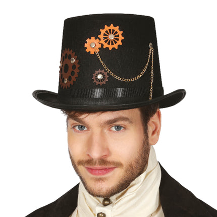 Wysoki kapelusz w stylu steampunk