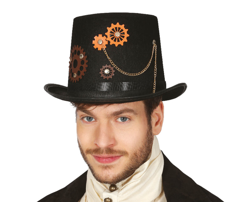 Wysoki kapelusz w stylu steampunk