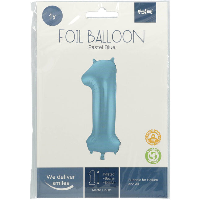 Balon foliowy Figurka 1 Pastel Blue XL 86cm pusty