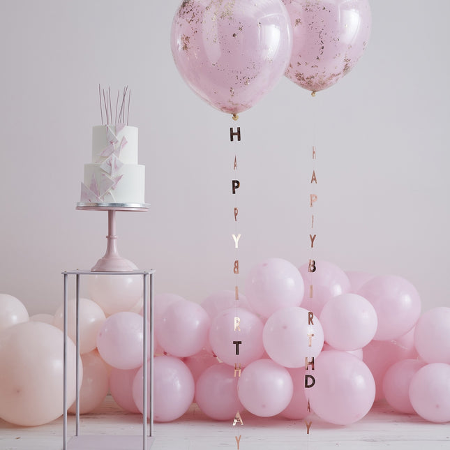 Girlanda balonowa Happy Birthday w kolorze różowego złota 1m