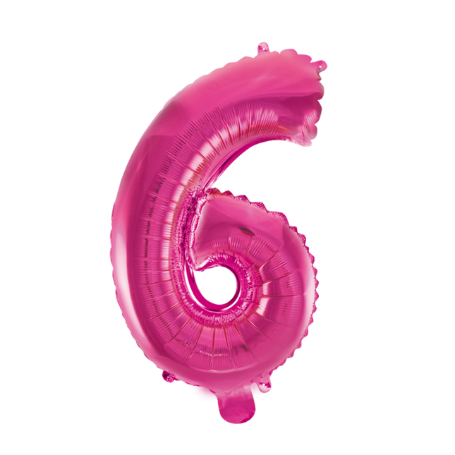 Balon foliowy Figurka 6 różowy 41 cm ze słomką
