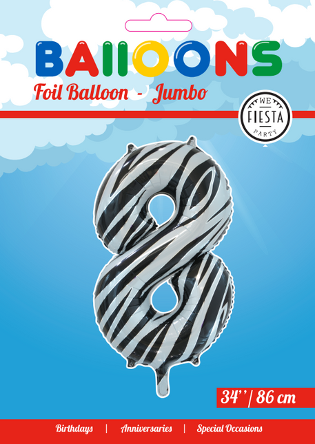 Balon foliowy Figurka 8 Zebra XL 86cm pusty