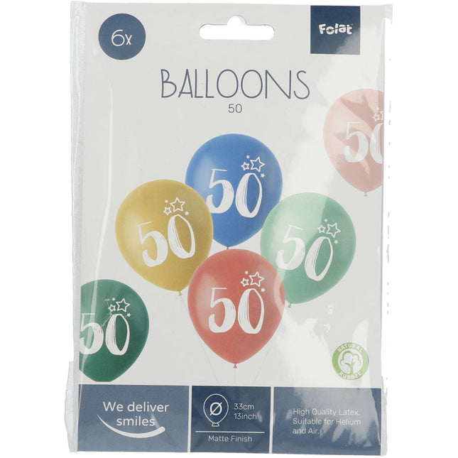 Balony 50 lat kolorowe 33cm 6szt