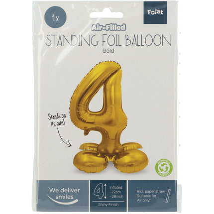 Balon foliowy Figurka 4 złoty ze stojakiem 72 cm