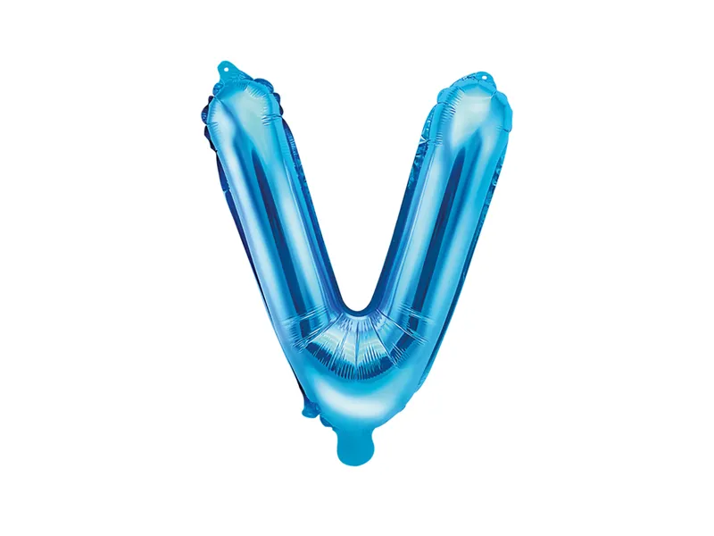 Balon foliowy litera V niebieski pusty 35cm
