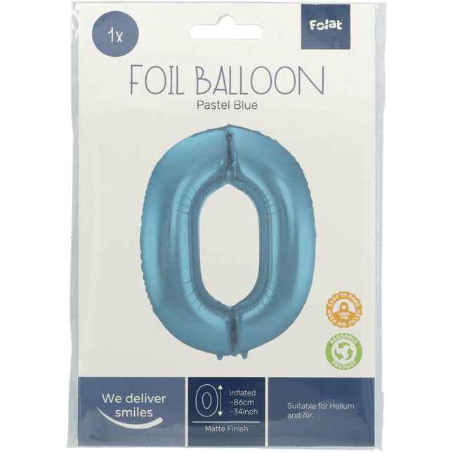 Balon foliowy Figura 0 Pastel Blue XL 86cm pusty