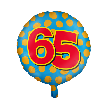 Balon helowy 65 lat kolorowy pusty 46 cm