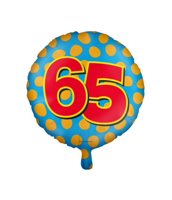 Balon helowy 65 lat kolorowy pusty 46 cm