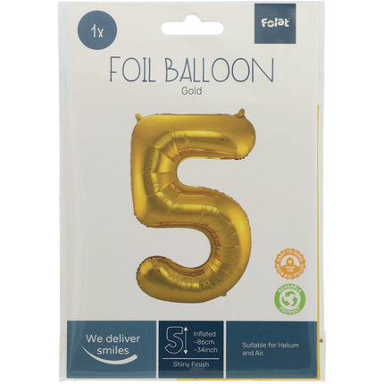 Balon foliowy Figurka 5 Gold Metallic XL 86 cm pusty