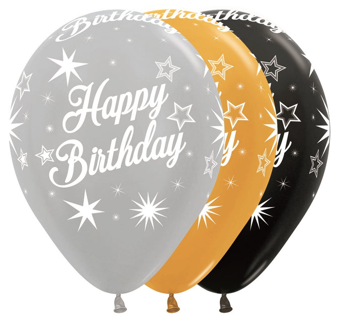 Balony Happy Birthday Sparkle Elegant Mix 30cm 25szt