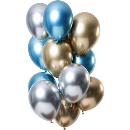 Balony srebrne, niebieskie i antracytowe Mix Chrome 33 cm 12 szt.