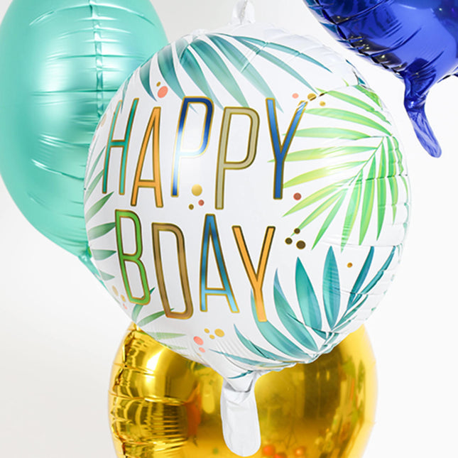 Balon helowy Happy B-Day Leaves pusty 45cm