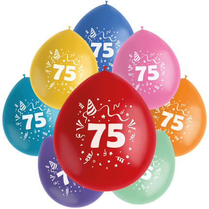 Balony 75 lat kolorowe 23cm 8szt.