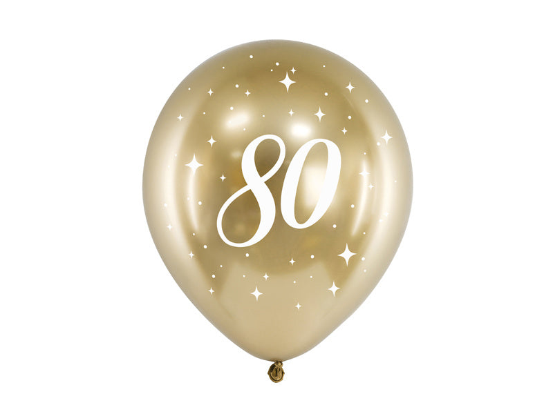 Balony 80 lat złote 30cm 6szt