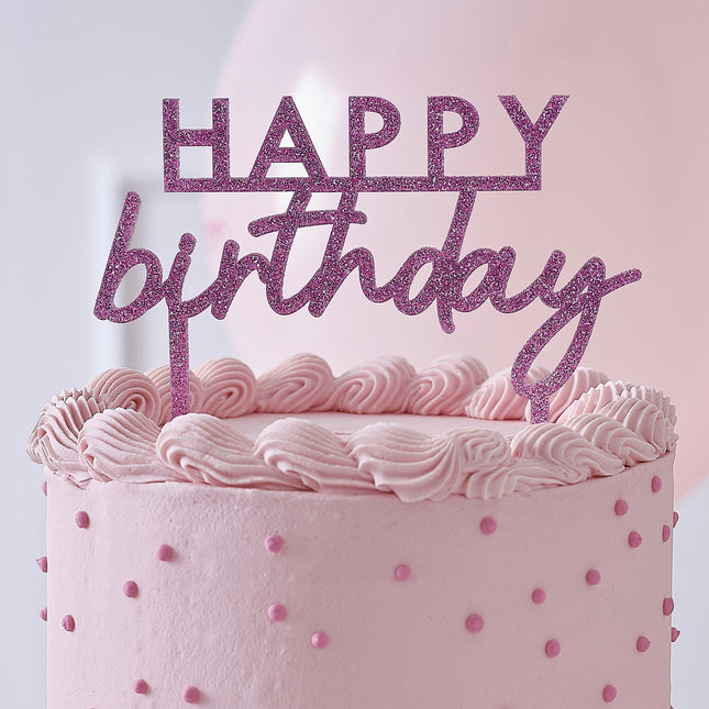 Happy Birthday Cake topper Pink