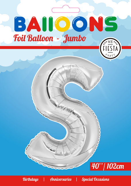 Balon foliowy litera S srebrny XL 102cm pusty