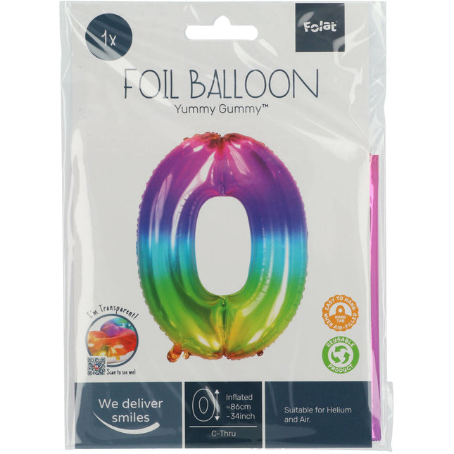 Balon foliowy figura 0 Rainbow XL 81cm pusty