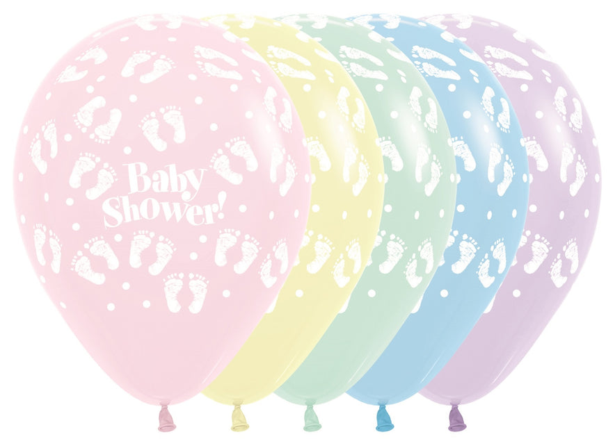 Balony Baby Shower Footprints Pastel Matte Mix 30cm 25szt