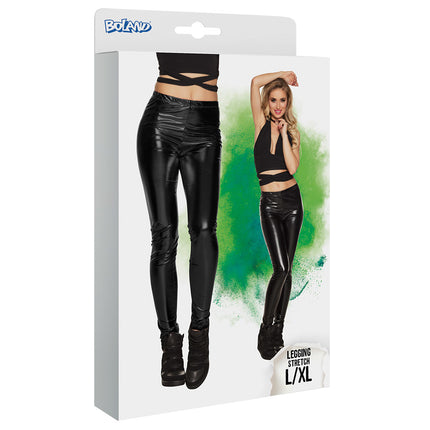 Metaliczne czarne legginsy L-XL