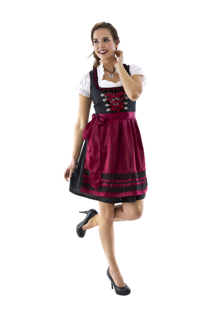 Dirndl z czarno-pomarańczowym haftem w róże