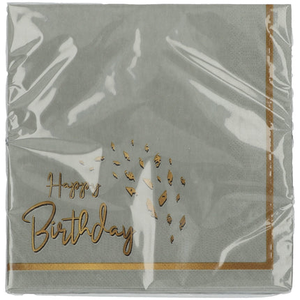 Serwetki Happy Birthday Grey Gold 33cm 20szt