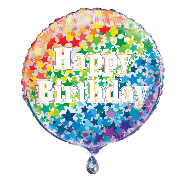 Balon helowy Happy Birthday Stars Rainbow 45cm pusty