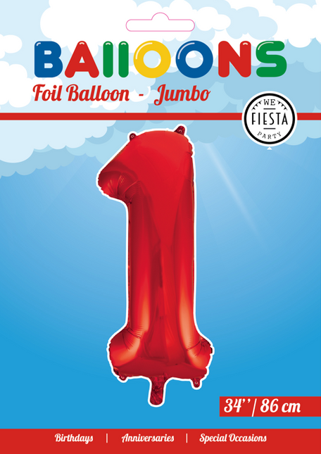 Balon foliowy Figurka 1 Czerwony XL 86cm pusty