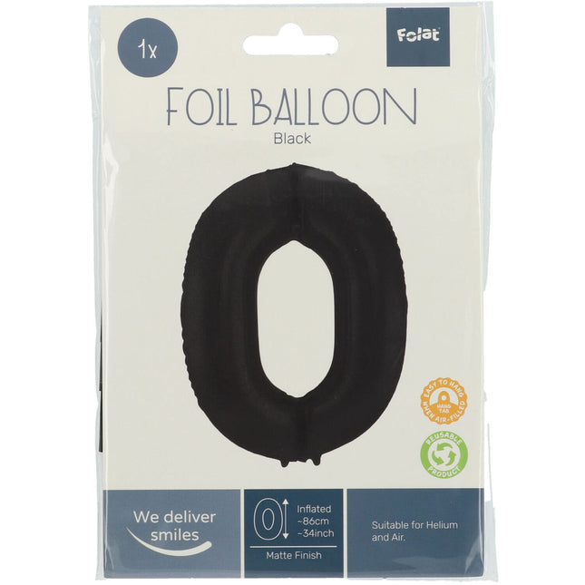 Balon foliowy Figure 0 Matt Black XL 86cm pusty