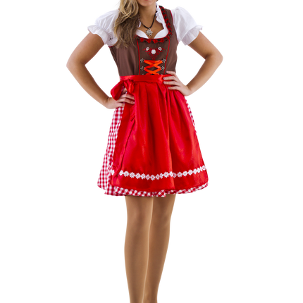 Dirndl brązowo-czerwono-biała kratka